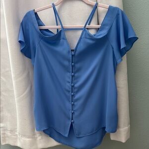 Express Blue Asymmetrical Short Sleeve Blouse